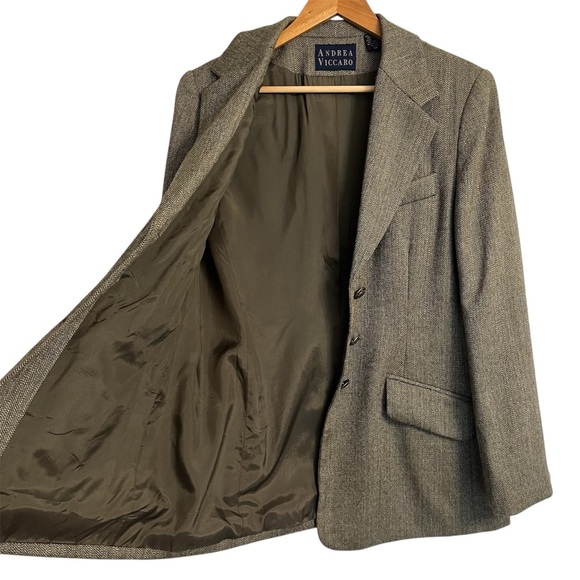 Vintage Andrea Viccaro Wool Herringbone Blazer Size 14 Brown - Picture 9 of 11